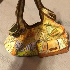 Fossil canvas butterfly hobo bag & wallet